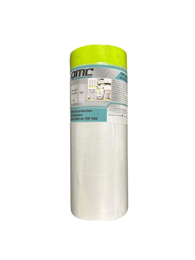 108" x 66' Pre‑Taped Plastic Drop Cloth – 270CM x 20M (25 Roll Case)