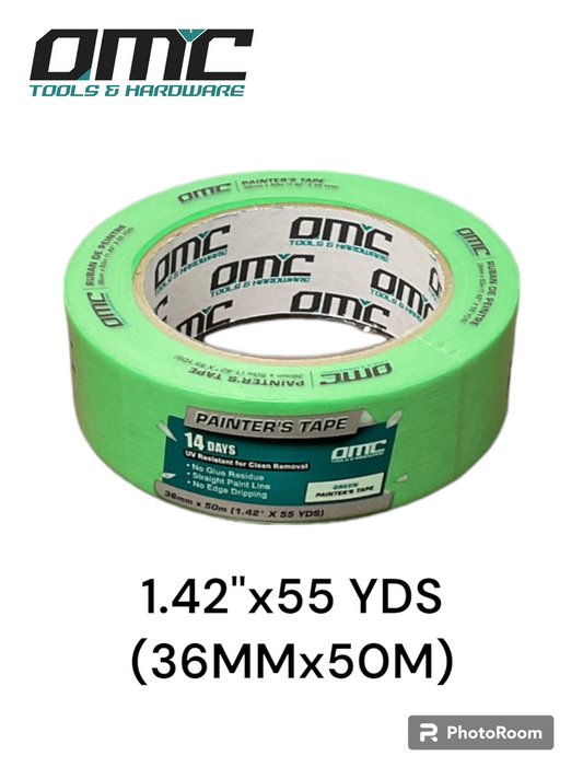 1.42" x 55 YDS Green Painter’s Tape – 36MM x 50M - Crepe Paper, Water‑Based Adhesive (36 Rolls per Case)