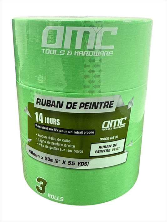 2" x 55 YDS Green Painter’s Tape – 48MM x 50M (8 x 3‑Packs per Case)